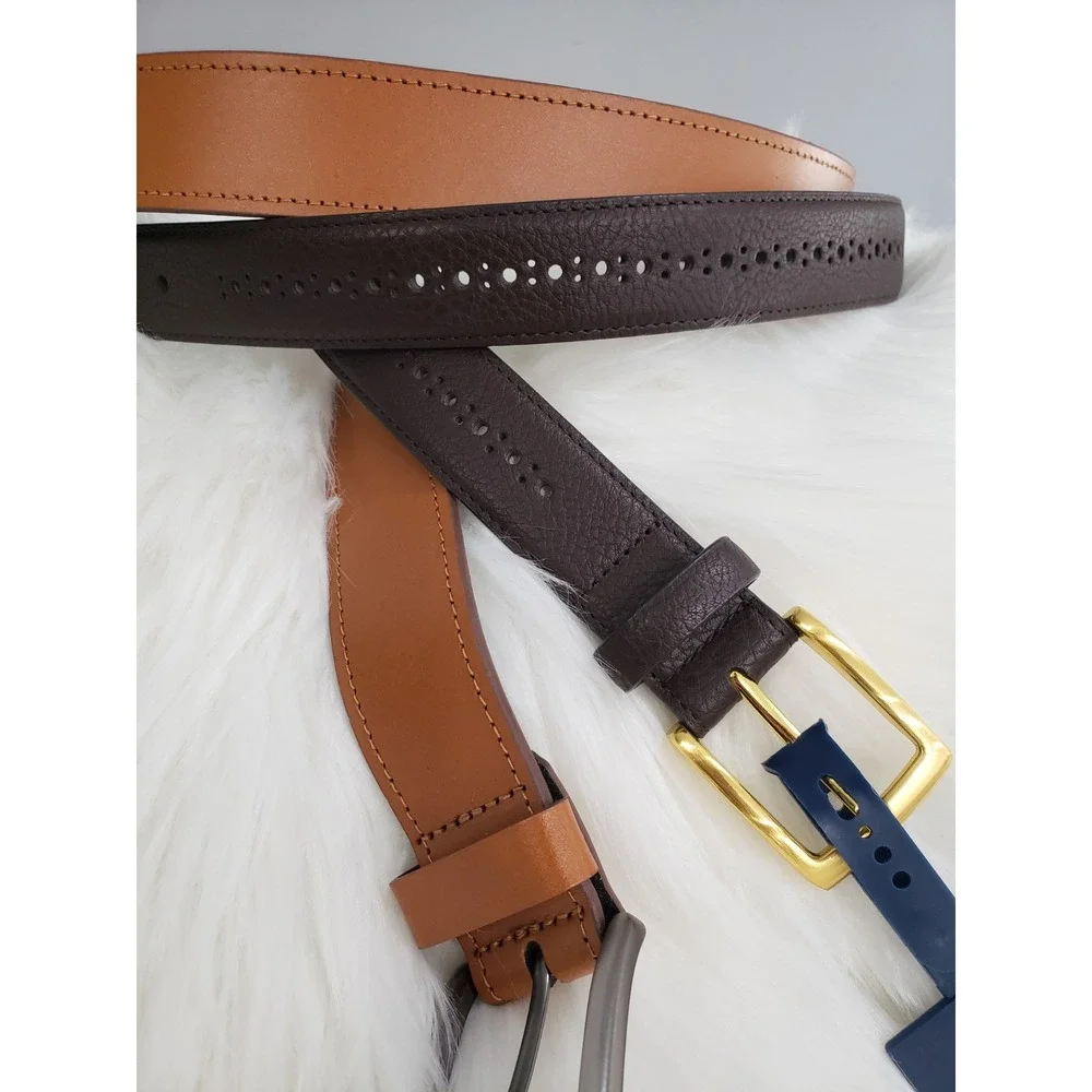 LOT OF 2 - Club Room‎ Mens Faux Leather Brogue Casual Belt Dress Belt Old Money